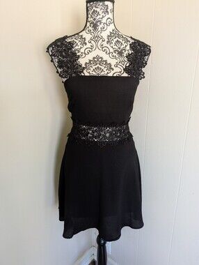 Lulus Lace Accent Cutout Black Mini Dress